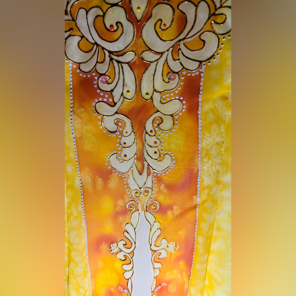 Handmade one of kind Yellow and Gold Long Dress size small - Picture 7 of 8